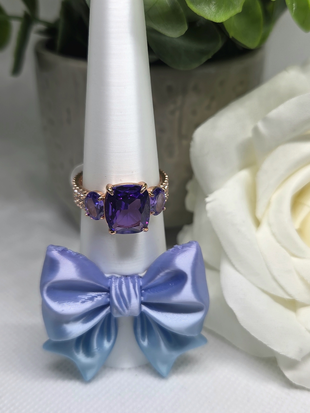 BP Rose Gold Amethyst Triple CZ Stone Ring